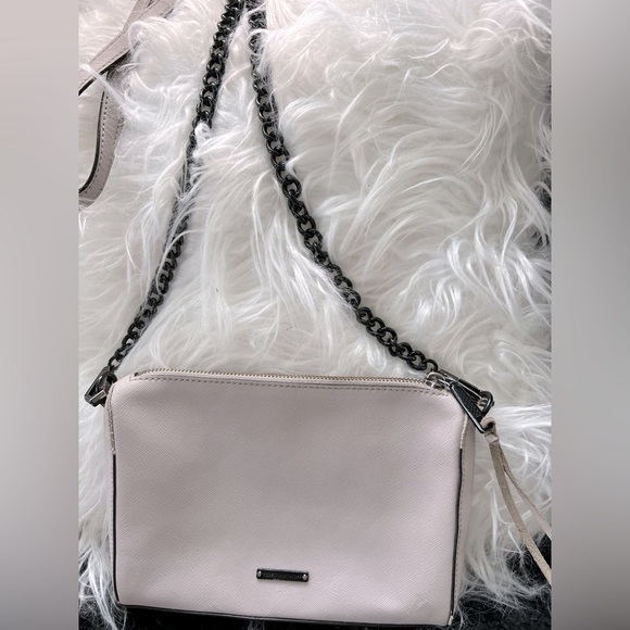 REBECCA MINKOFF GREY LEATHER WITH BLACK HARDWARE CROSSBODY BAG - Picture 1 of 7